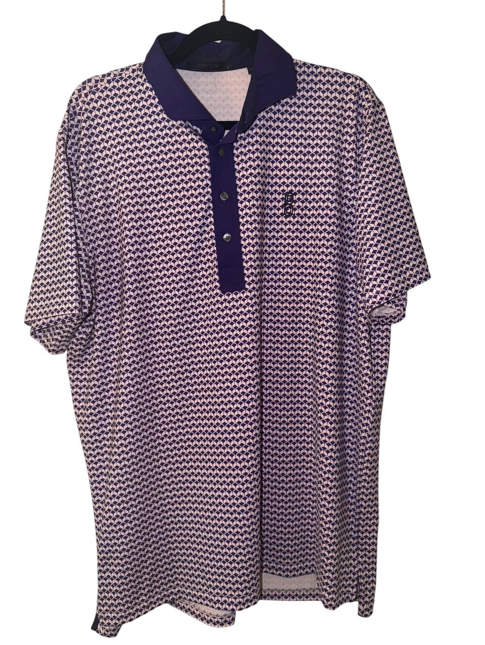 Grayson Men's Large Golf Polo Shirt Beverly Country Club Pink Performance AOP